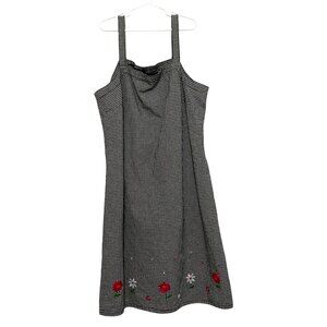 Route 66 Gingham Jumper Dress Size 9/10 Black and White Embroidered Flowers‎ Vtg